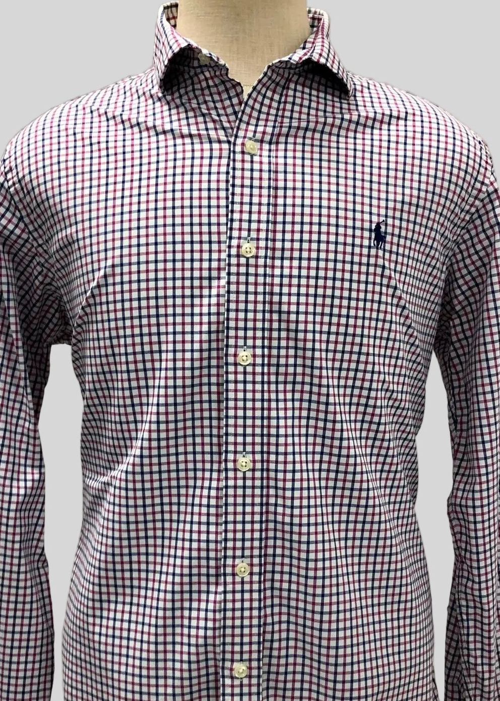 Camisa de botones Polo Ralph Lauren 🏇🏼 Performance de cuadros rojo oscuro y negro Talla L Entalle Regular