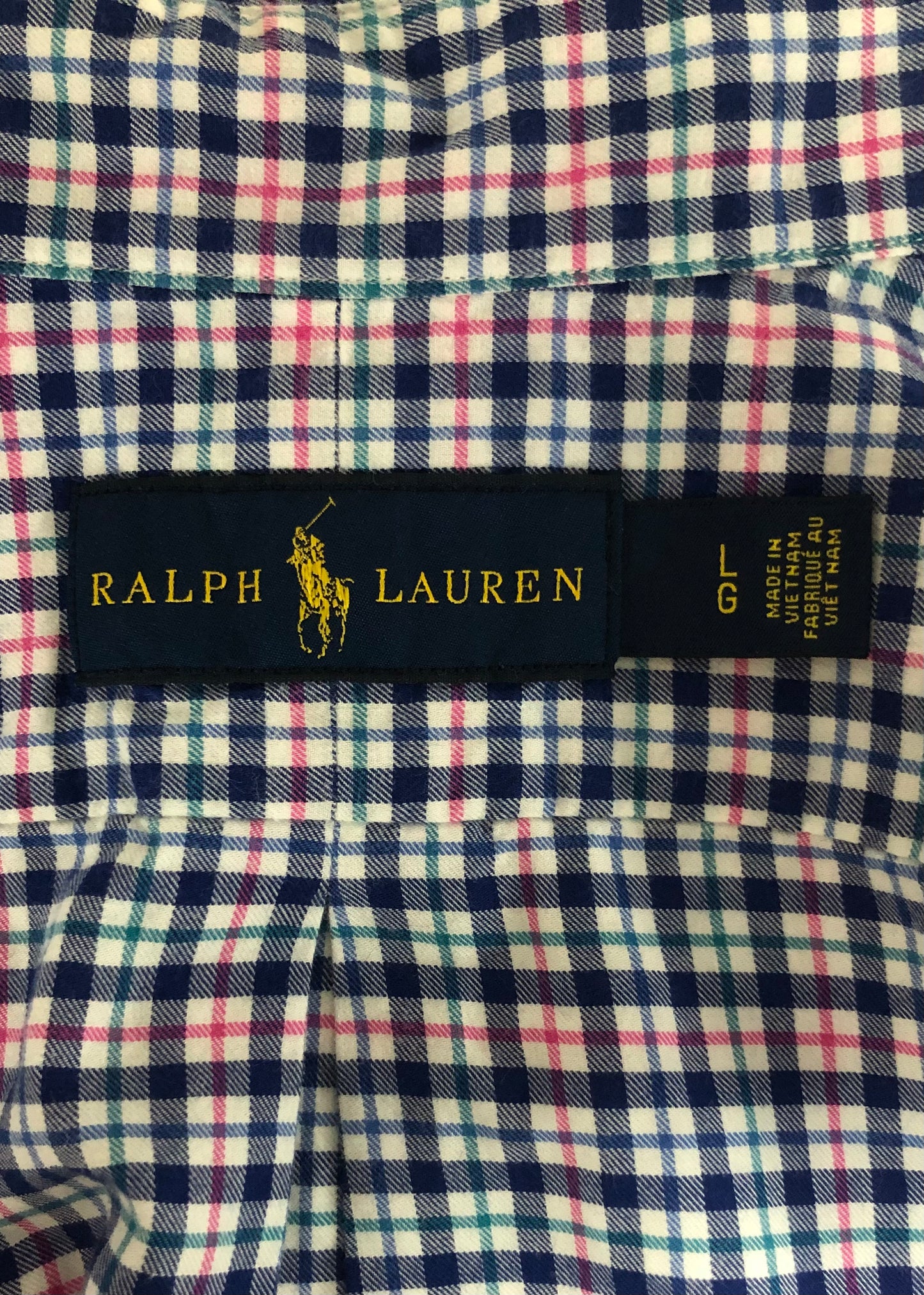 Camisa Polo Ralph Lauren 🏇🏼 color blanco de cuadros rosado, verde y azul Talla L Entalle Regular