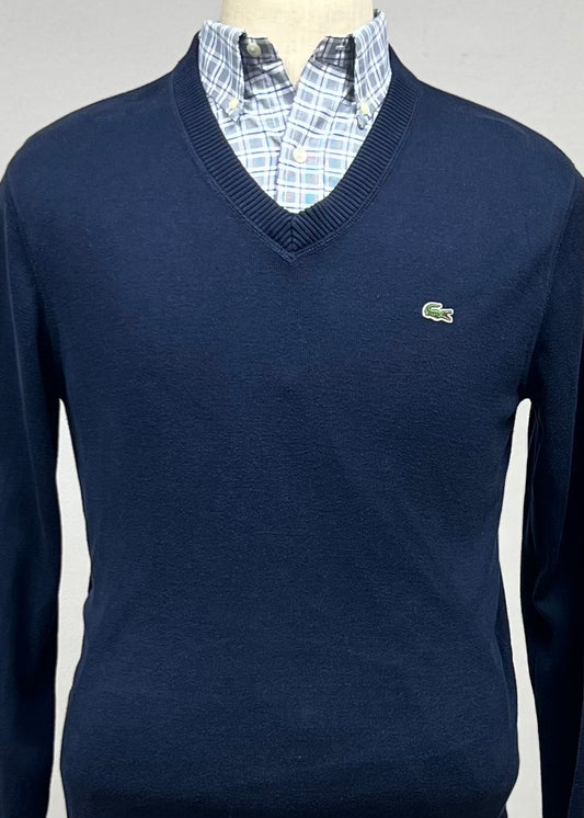 Sueter Jersey con cuello V Lacoste 🐊 color azul navy Talla M