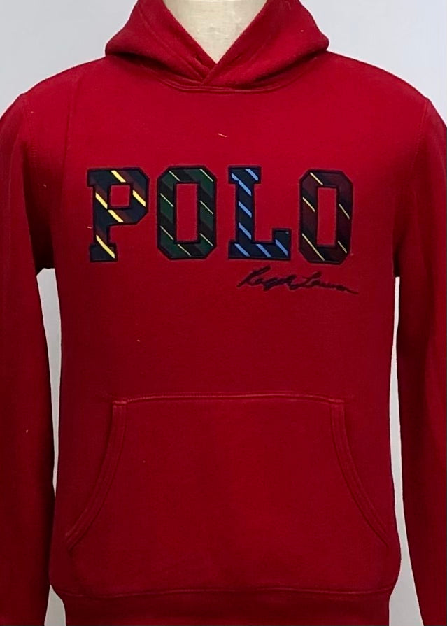 Sudadera Hoodie Polo Ralph Lauren 🏇🏼 color rojo y logo en letras multicolor Talla S