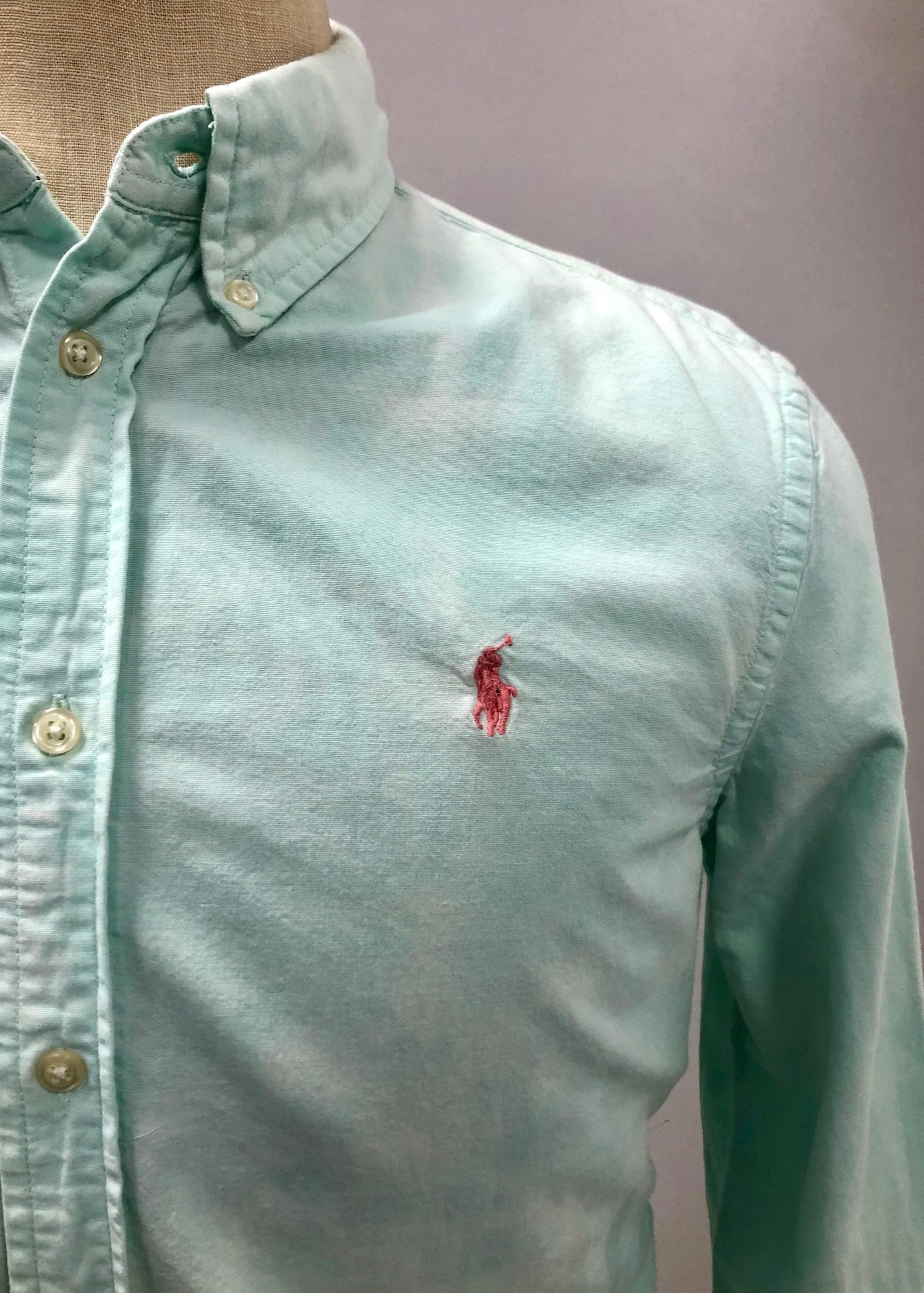 Camisa de mujer Polo Ralph Lauren 🏇🏼 Oxford con diseño tie-dye en turquesa y blanco Talla L Entalle Relaxed