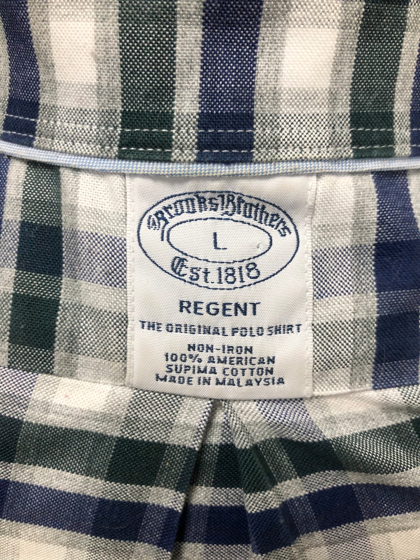 Camisa Brooks Brothers 🐑 con patrón de cuadros en color verde oscuro, azul, gris y blanco Talla L Entalle Regular