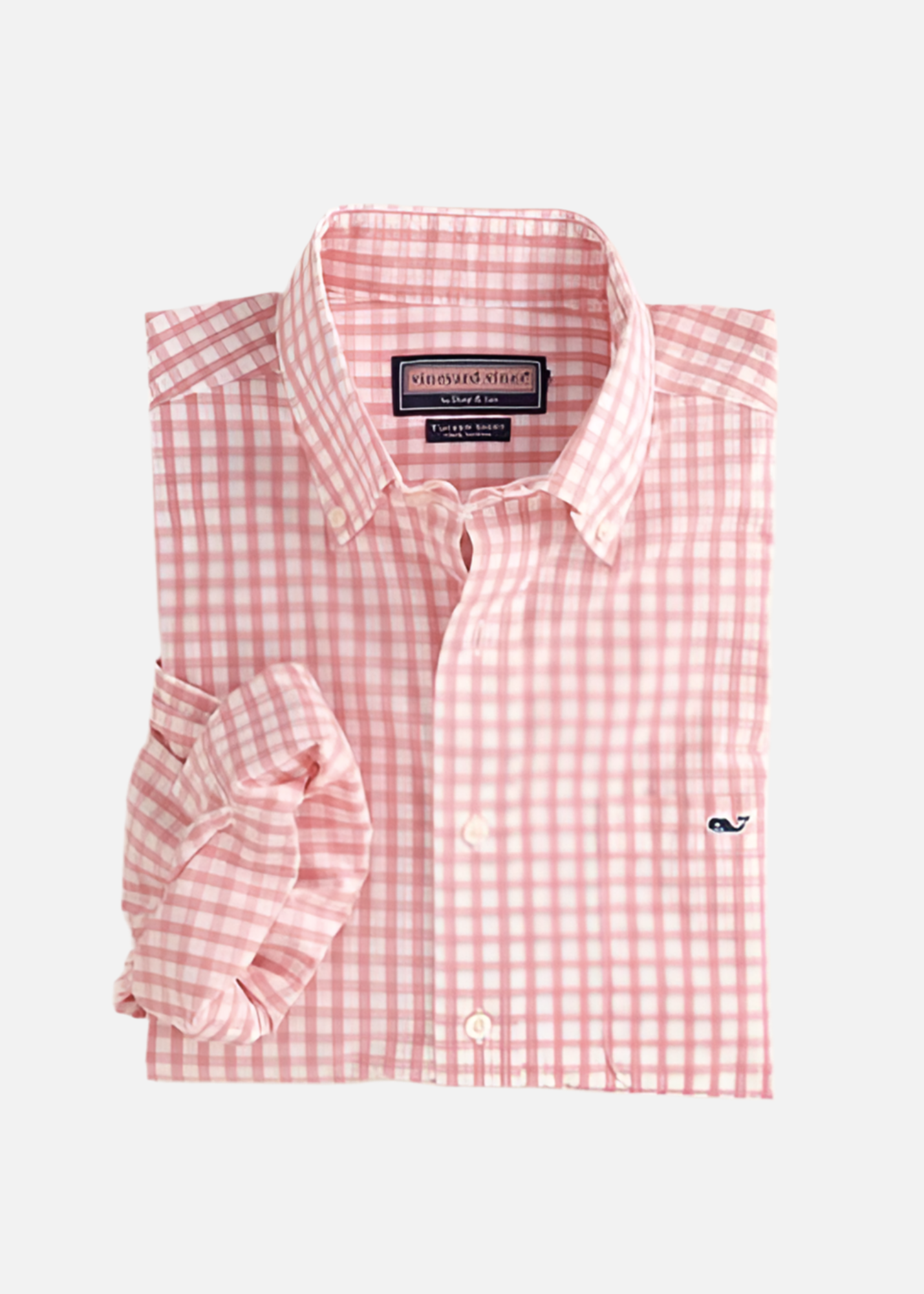 Camisa de cuadros Vineyard Vines 🐳 de cuadros gingham en color rosado claro y blanco Talla L Entalle Clásico