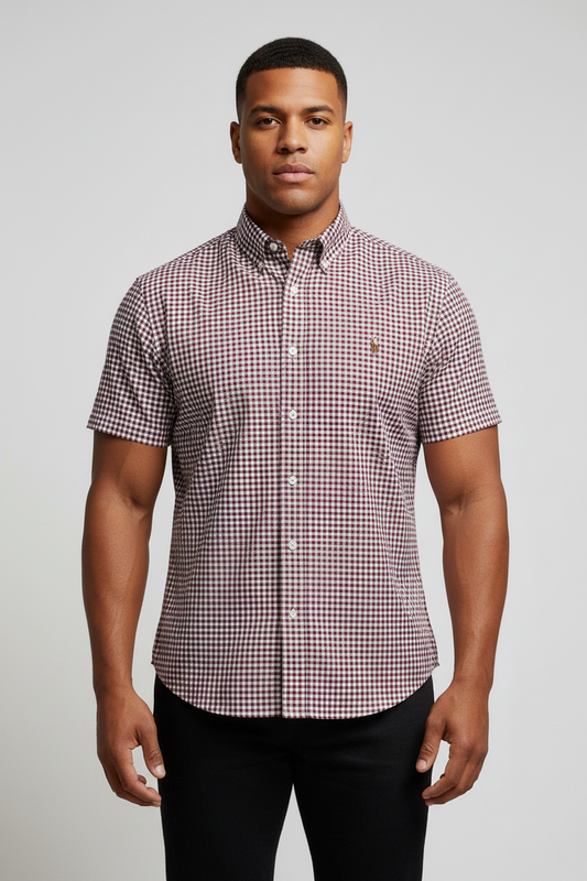 Camisa Polo Ralph Lauren 🏇🏼 Oxford de cuadros gingham en color rojo y blanco Talla XL Entalle Clásico