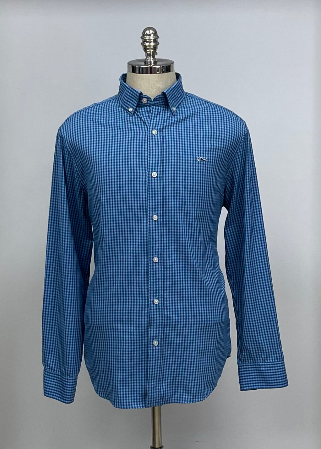 Camisa de botones Vineyard Vines 🐳 Performance de cuadros gingham en color celeste y azul navy Talla L Entalle Regular