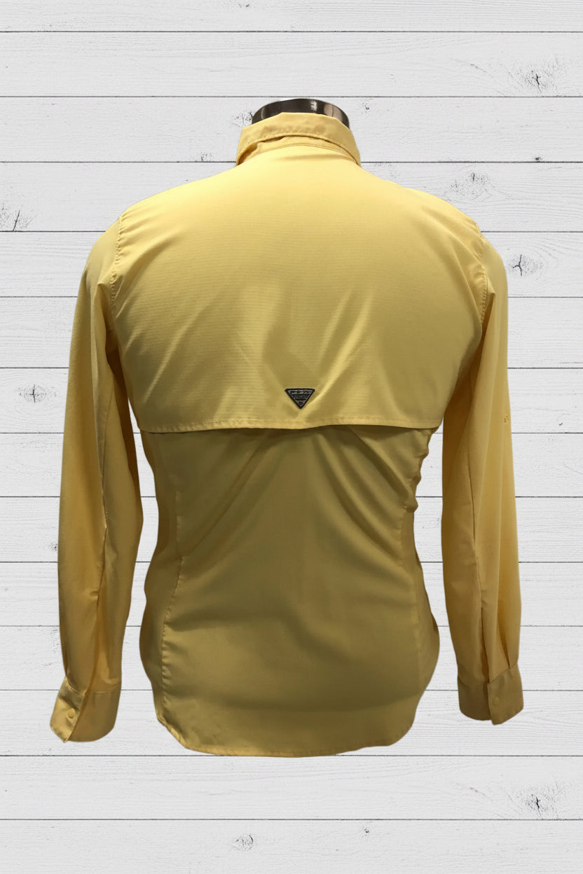 Camisa de mujer Columbia 🔹color amarillo claro con Omni Shade Manga larga Talla S (ver descripción)