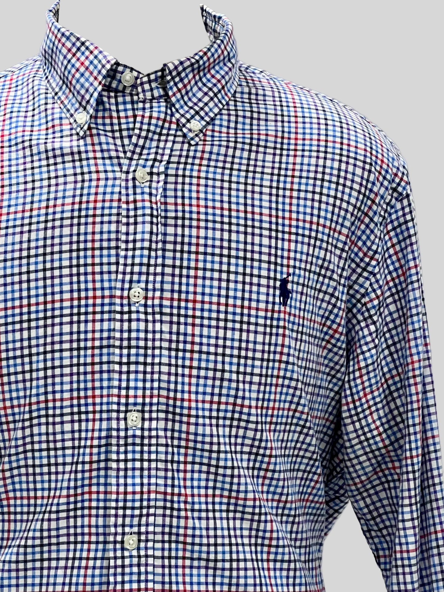 Camisa Polo Ralph Lauren 🏇🏼 color blanco de cuadros multicolor Talla XL Entalle Regular