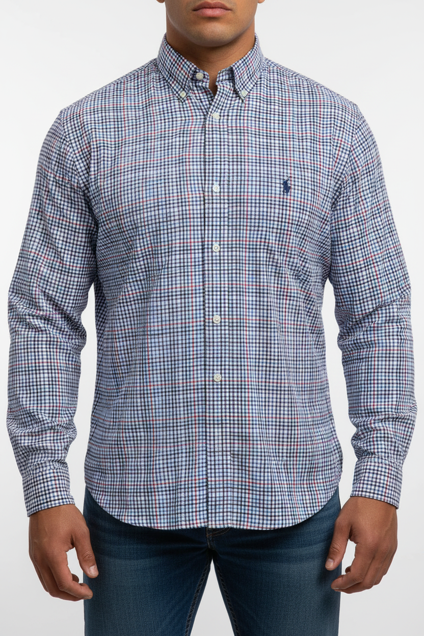 Camisa Polo Ralph Lauren 🏇🏼 color blanco de cuadros multicolor Talla XL Entalle Regular