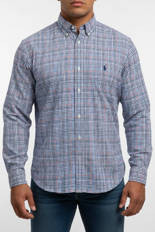 Camisa Polo Ralph Lauren 🏇🏼 color blanco de cuadros multicolor Talla XL Entalle Regular