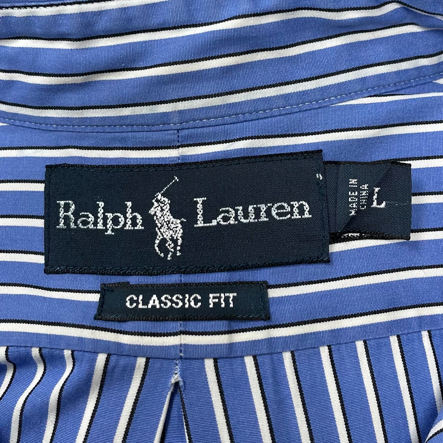 Camisa Polo Ralph Lauren 🏇🏼 con patron de rayas en color azul y blanco Talla L Entalle Clásico (ver descripción)