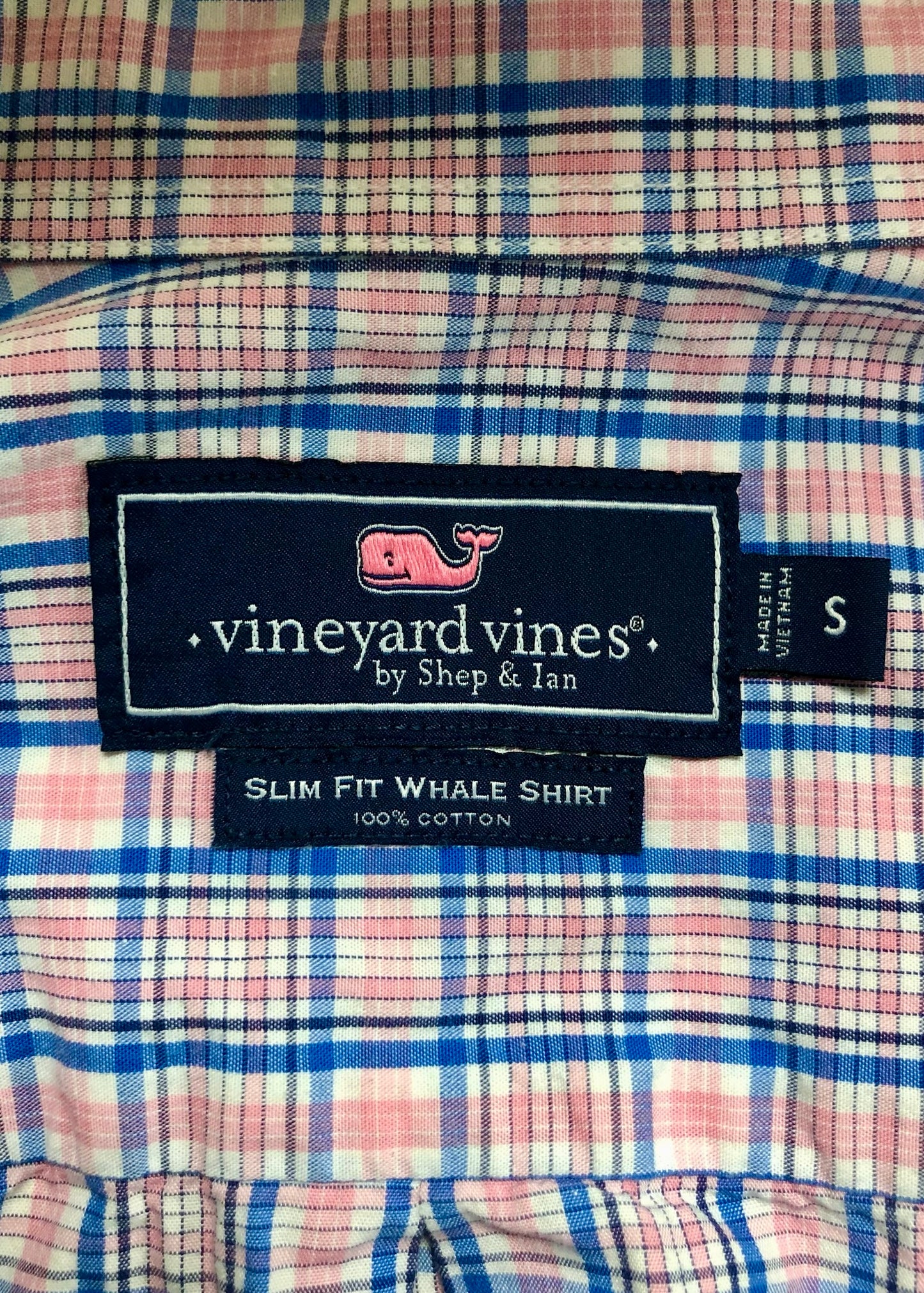 Camisa de botones Vineyard Vines 🐳 de cuadros en color azul, rosado y blanco Talla S Entalle Slim Fit