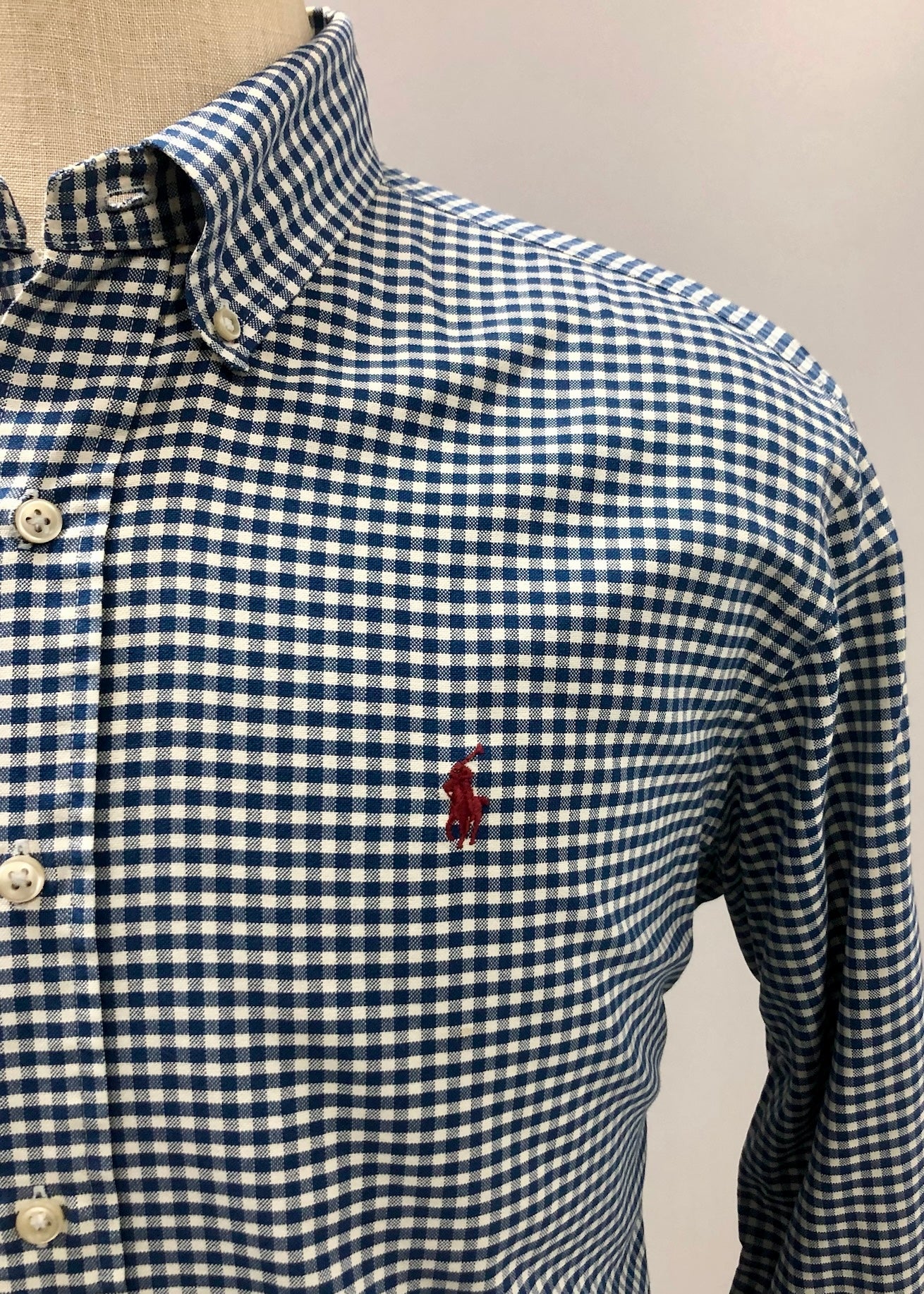 Camisa de botones Polo Ralph Lauren 🏇🏼 con patron de cuadros gingham azul navy y blanco Talla L Entalle Clásico
