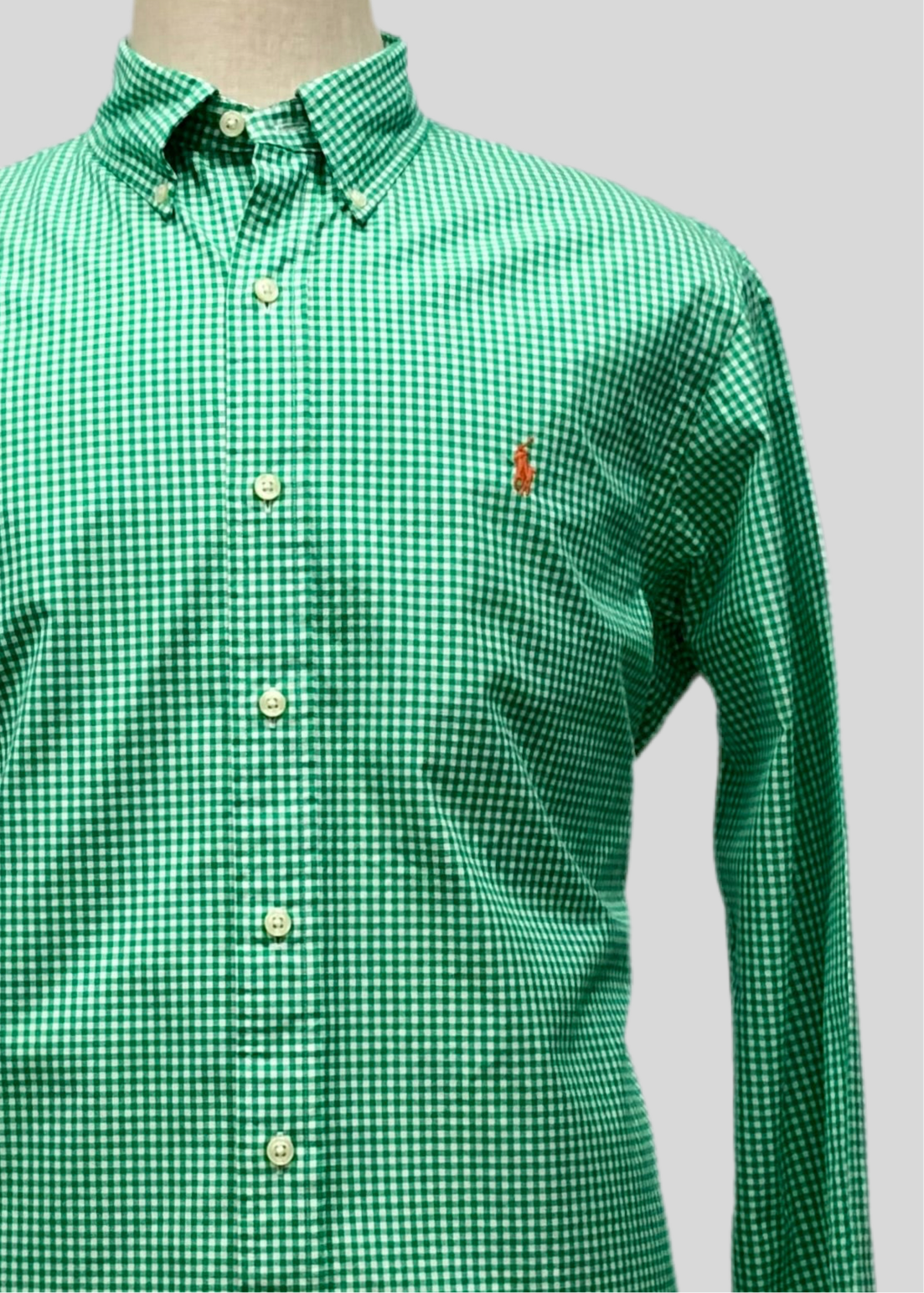 Camisa Polo Ralph Lauren 🏇🏼 con patron de cuadros gingham verde y blanco Talla L Entalle Regular