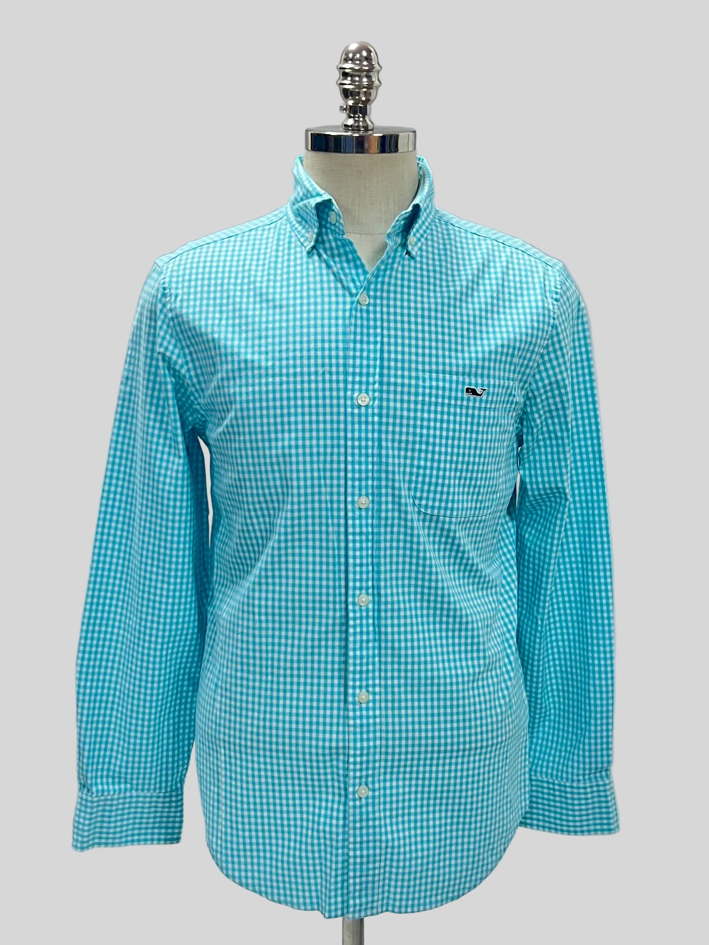 Camisa de botones Vineyard Vines 🐳 de cuadros en color turquesa y blanco Talla S Entalle Clásico