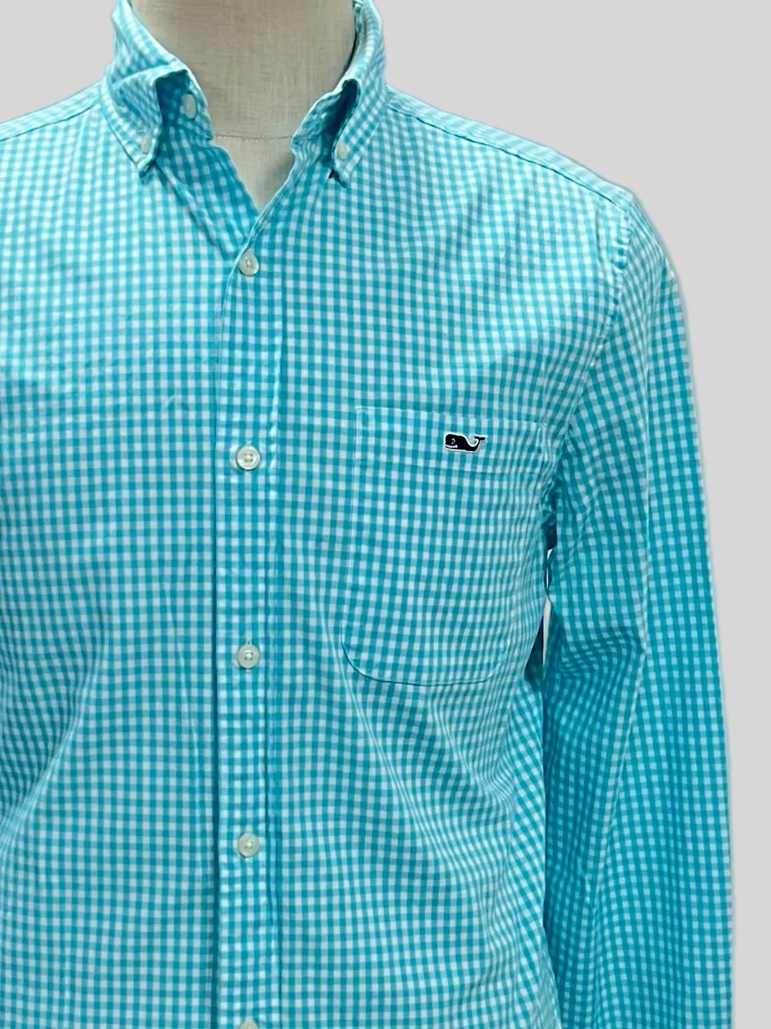 Camisa de botones Vineyard Vines 🐳 de cuadros en color turquesa y blanco Talla S Entalle Clásico