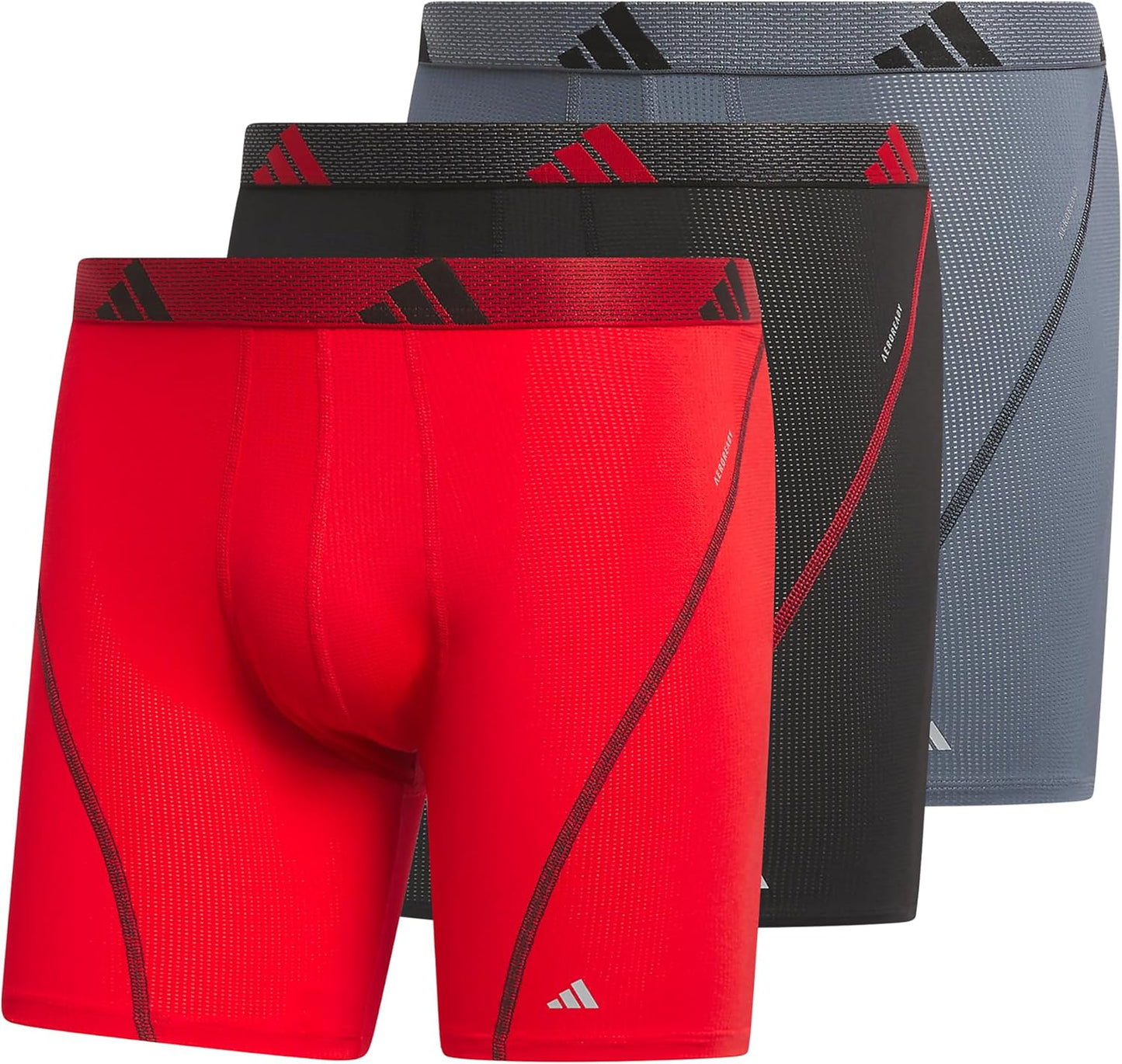 Combo de 3 Boxers Briefs Adidas Tela Performance color rojo, negro y gris Talla L