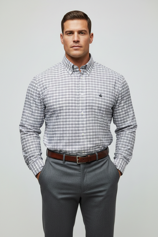 Camisa Brooks Brothers 🐑 color blanco de cuadros en azul navy y rojo Talla XL Entalle Regular