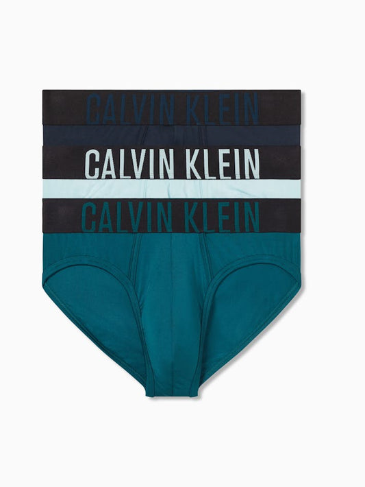 Paquete de 3 Calzoncillos a la cintura Calvin Klein - Tela microfibra stretch en color azul, gris y verde Talla L