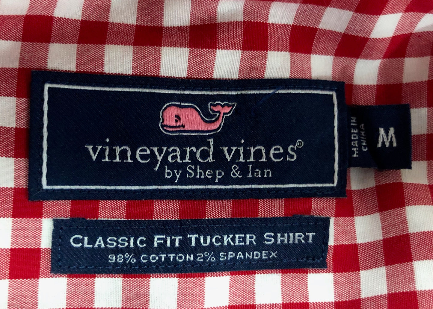 Camisa de botones Vineyard Vines 🐳 de cuadros gingham en color rojo y blanco Talla M Entalle Clásico