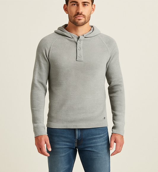 Sueter Jersey con capucha Michael Kors Tejido waffle color gris claro Talla S