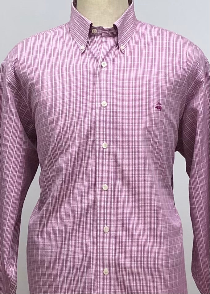 Camisa Brooks Brothers 🐑 con patrón  de cuadros rosado oscuro y blanco Talla XL Entalle Regular