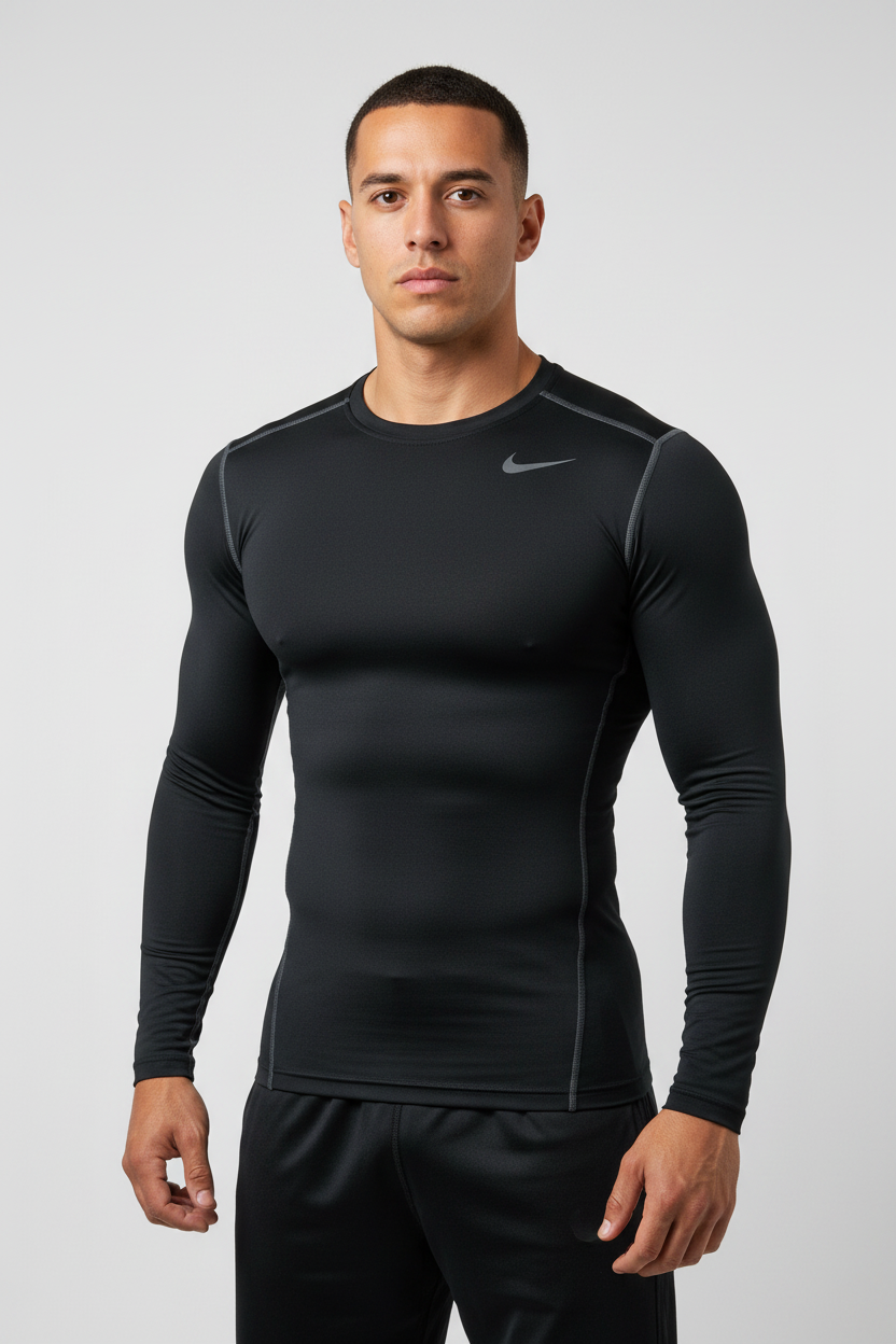 Camiseta de compresión Nike ✔️ color negro y logo en gris Talla L