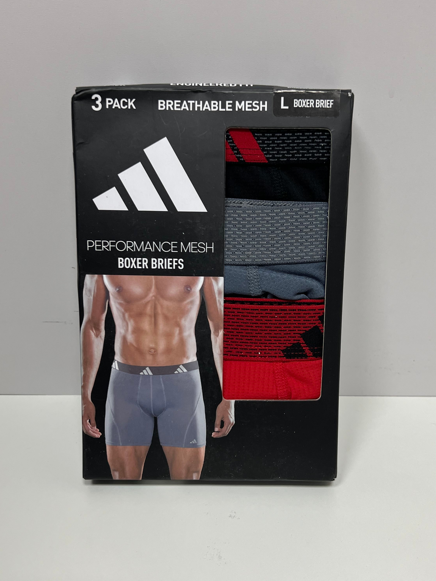 Combo de 3 Boxers Briefs Adidas Tela Performance color rojo, negro y gris Talla L