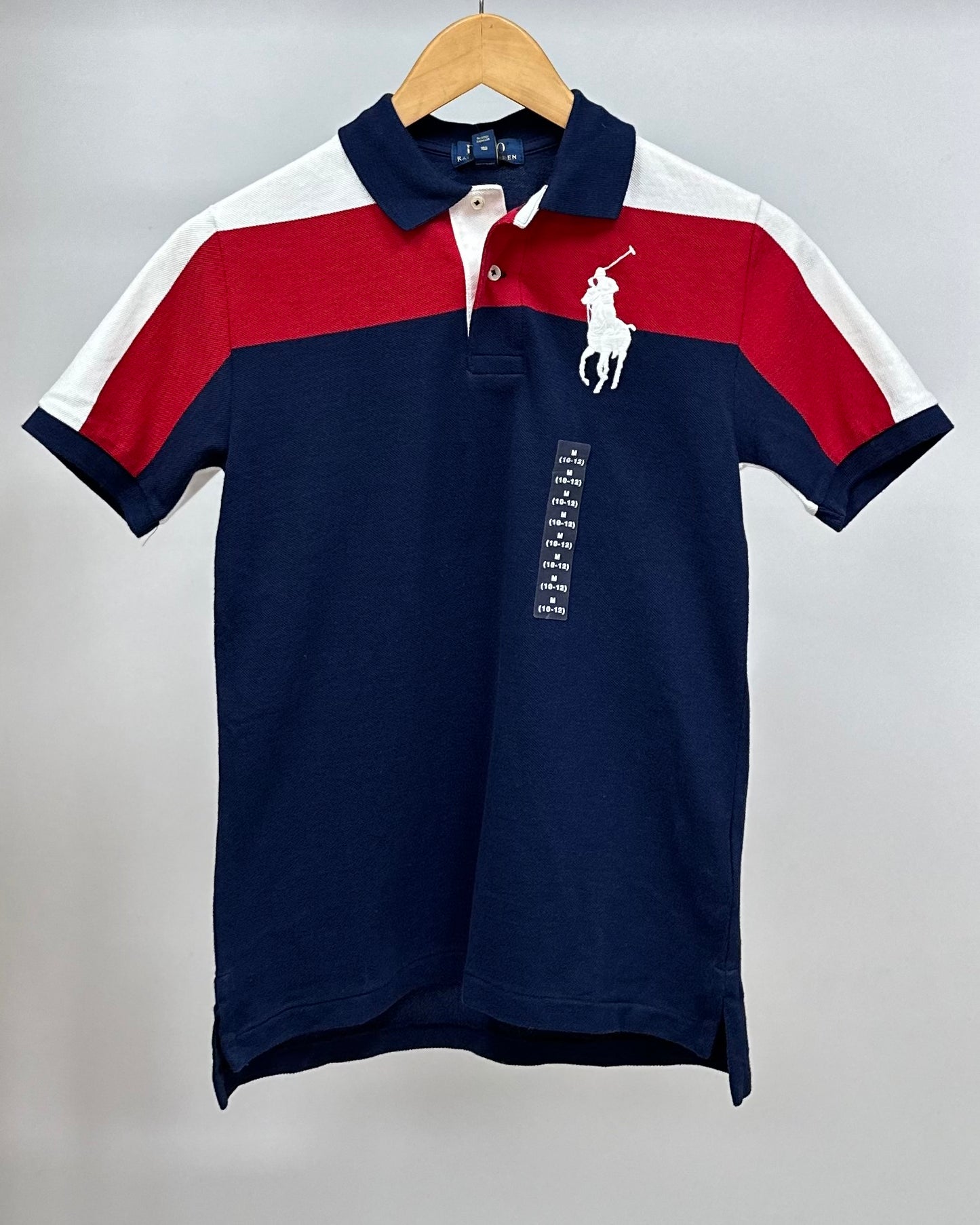 Camiseta Polo Ralph Lauren 🏇🏼 de niño con franjas en color blanfo, rojo y azul Talla M (10-12) Entalle Regular