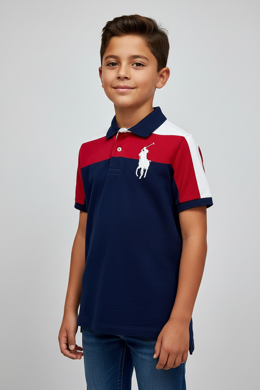 Camiseta Polo Ralph Lauren 🏇🏼 de niño con franjas en color blanco, rojo y azul Talla M (10-12) Entalle Regular