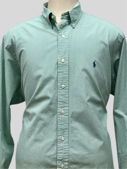 Camisa Polo Ralph Lauren 🏇🏼 con patron de cuadros finos verde y blanco Talla XXL Entalle Custom Fit (ver descripción)