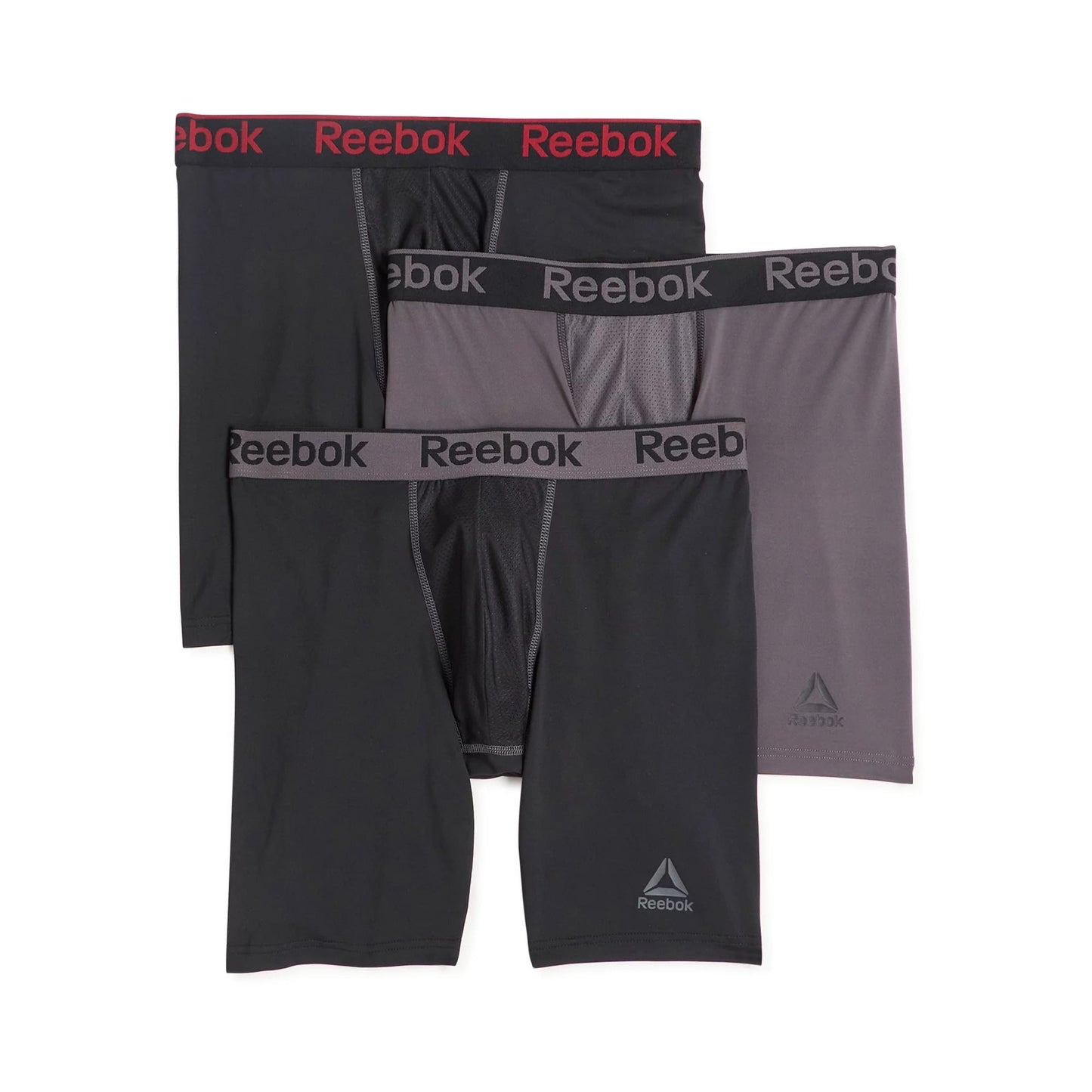Combo de 3 Boxers Briefs Reebok Tela Performance en color negro y gris Largos Talla S y XL