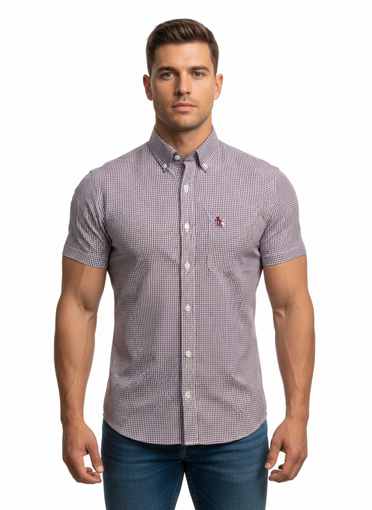 Camisa Original Penguin 🐧 de cuadros en color rojo, negro y blanco Talla M Entalle Regular