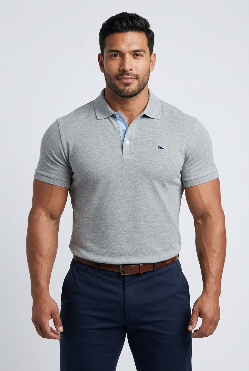 Camiseta Polo Vineyard Vines 🐳 Color gris claro Talla XL Entalle Regular