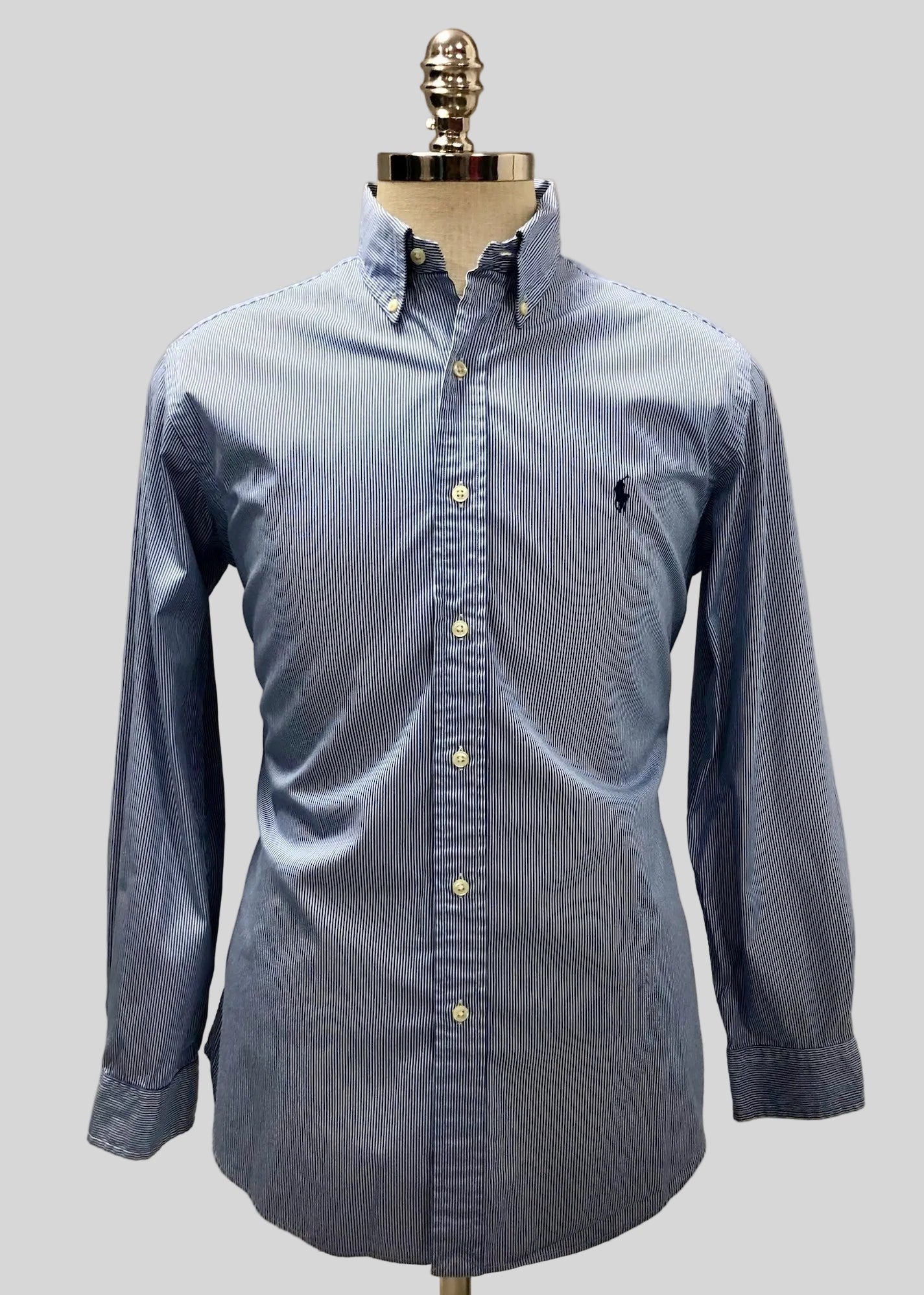 Camisa Polo Ralph Lauren 🏇🏼 de finas rayas azul navy y blanco Talla L Entalle Custom Fit