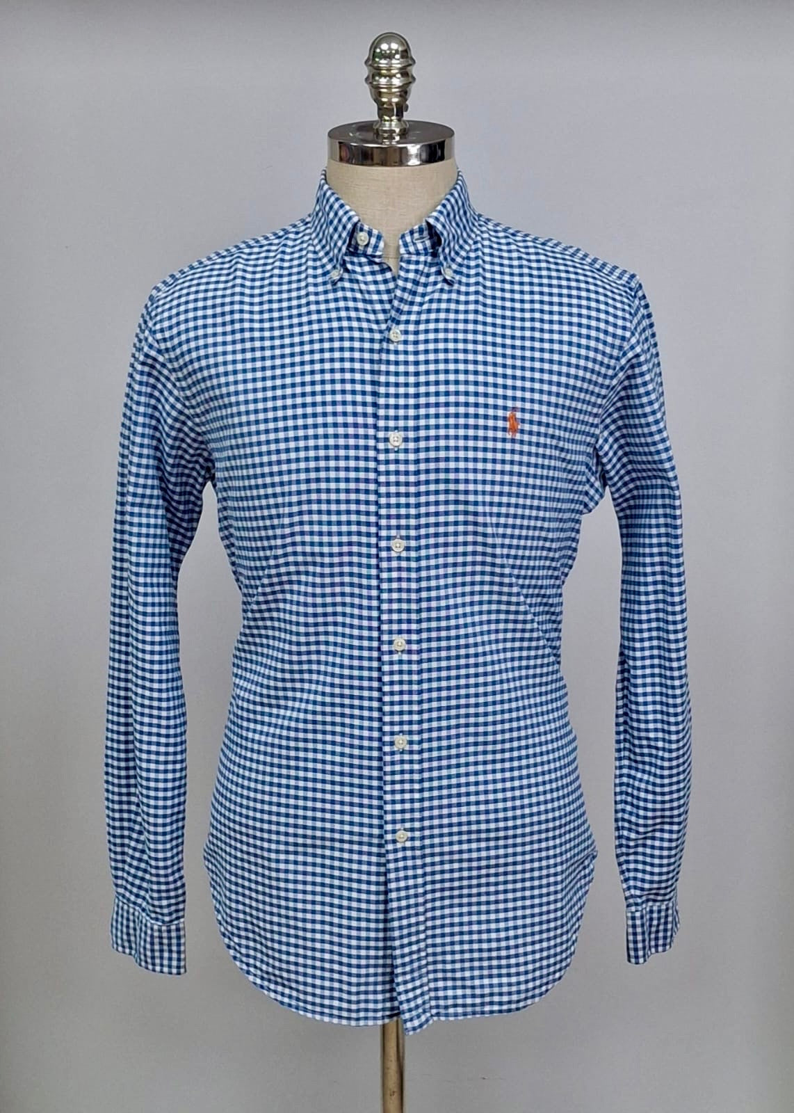 Camisa Polo Ralph Lauren 🏇🏼 Oxford con patron de cuadros gingham azul y blanco Talla M Entalle Clásico