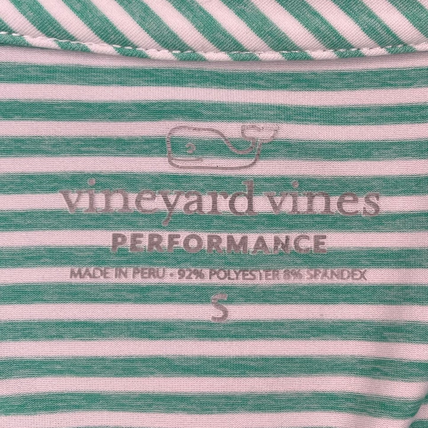 Camiseta Polo Vineyard Vines 🐳 Performance color blanco con rayas en verde claro Talla S Entalle Regular