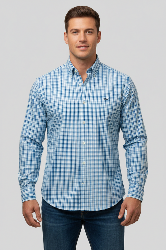 Camisa de botones Vineyard Vines 🐳 Color blanco de cuadros en color celeste y azul Talla L Entalle Regular