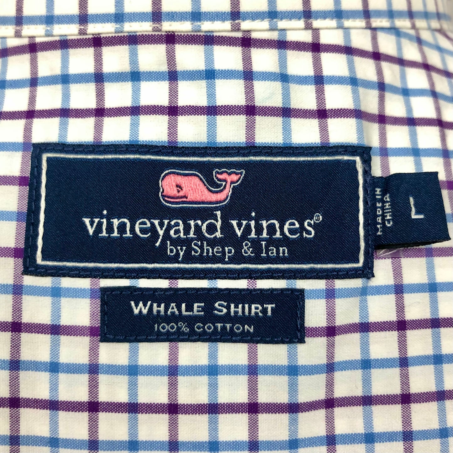 Camisa Vineyard Vines 🐳 blanca con cuadros en color azul y morado Talla L Entalle Regular