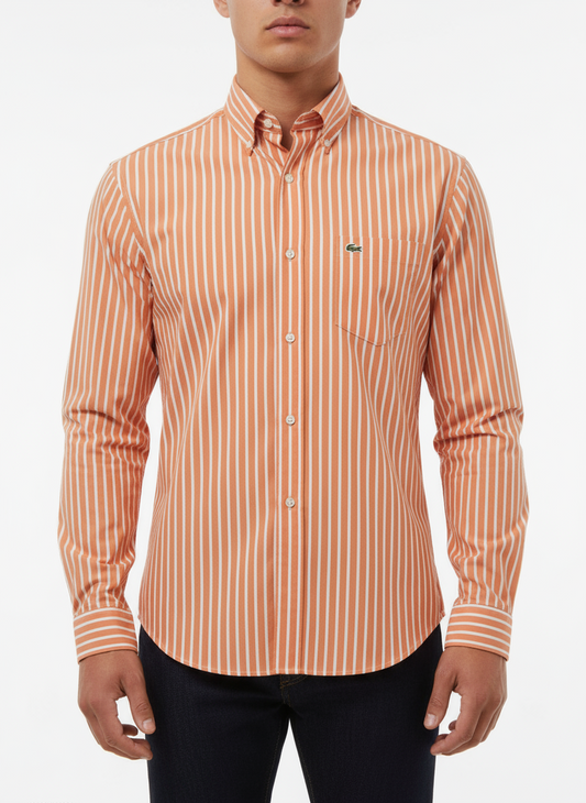 Camisa de botones Lacoste 🐊 de rayas en naranja y blanco Talla M Entalle Regular