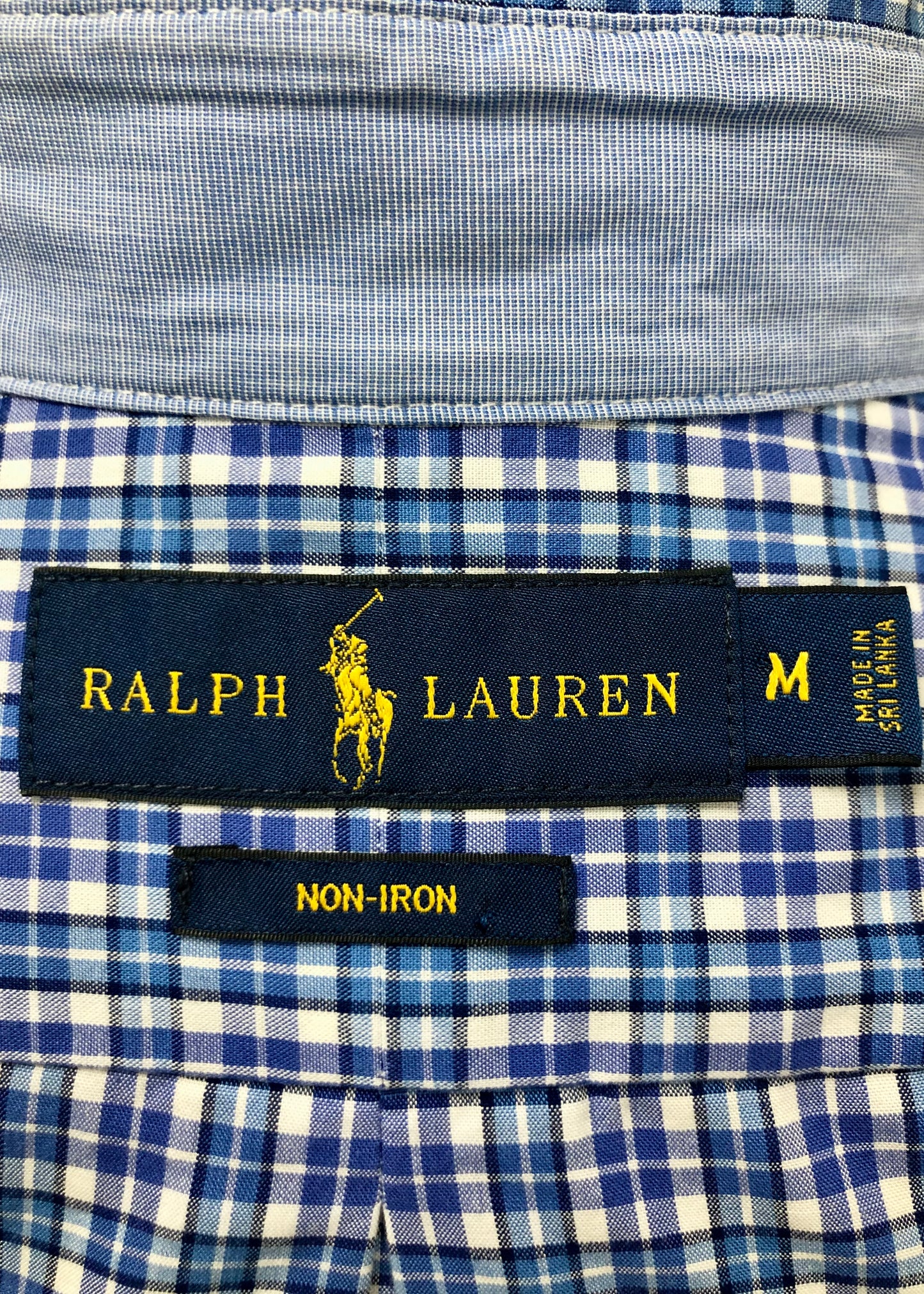Camisa Polo Ralph Lauren 🏇🏼 color blanco con patron de cuadros azul Talla M Entalle Regular