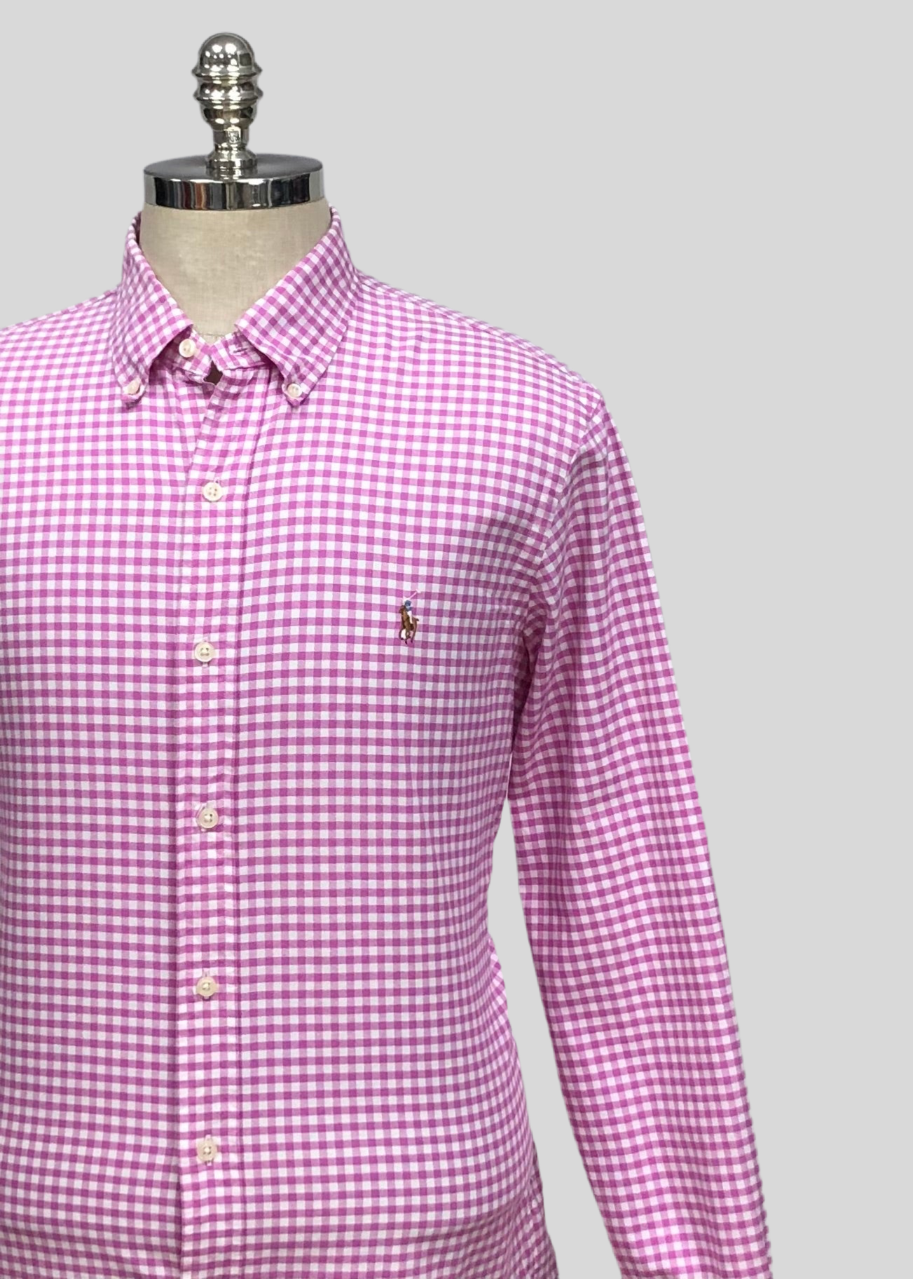 Camisa Polo Ralph Lauren 🏇🏼 Oxford con patron de cuadros gingham rosado intenso y blanco Talla L Entalle Regular