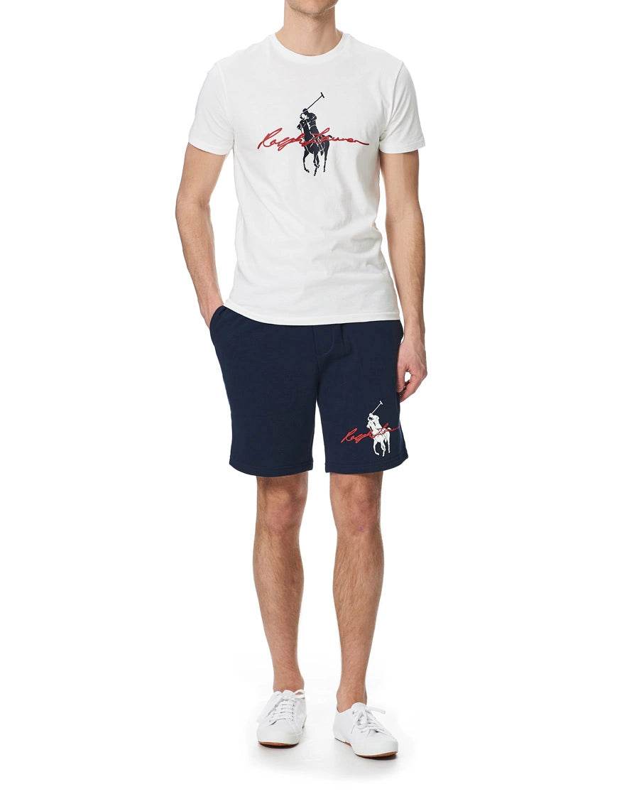 Camiseta cuello redondo Polo Ralph Lauren 🏇🏼 color blanco con diseño de logo en azul y rojo Talla Medium Entalle Clásico