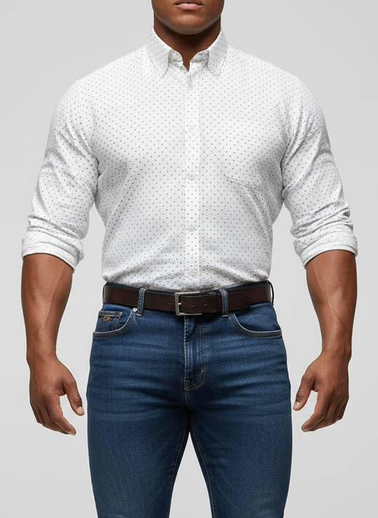 Camisa Brooks Brothers 🐑 seersucker color blanco con puntos en color azul navy Talla XXL Entalle Regular