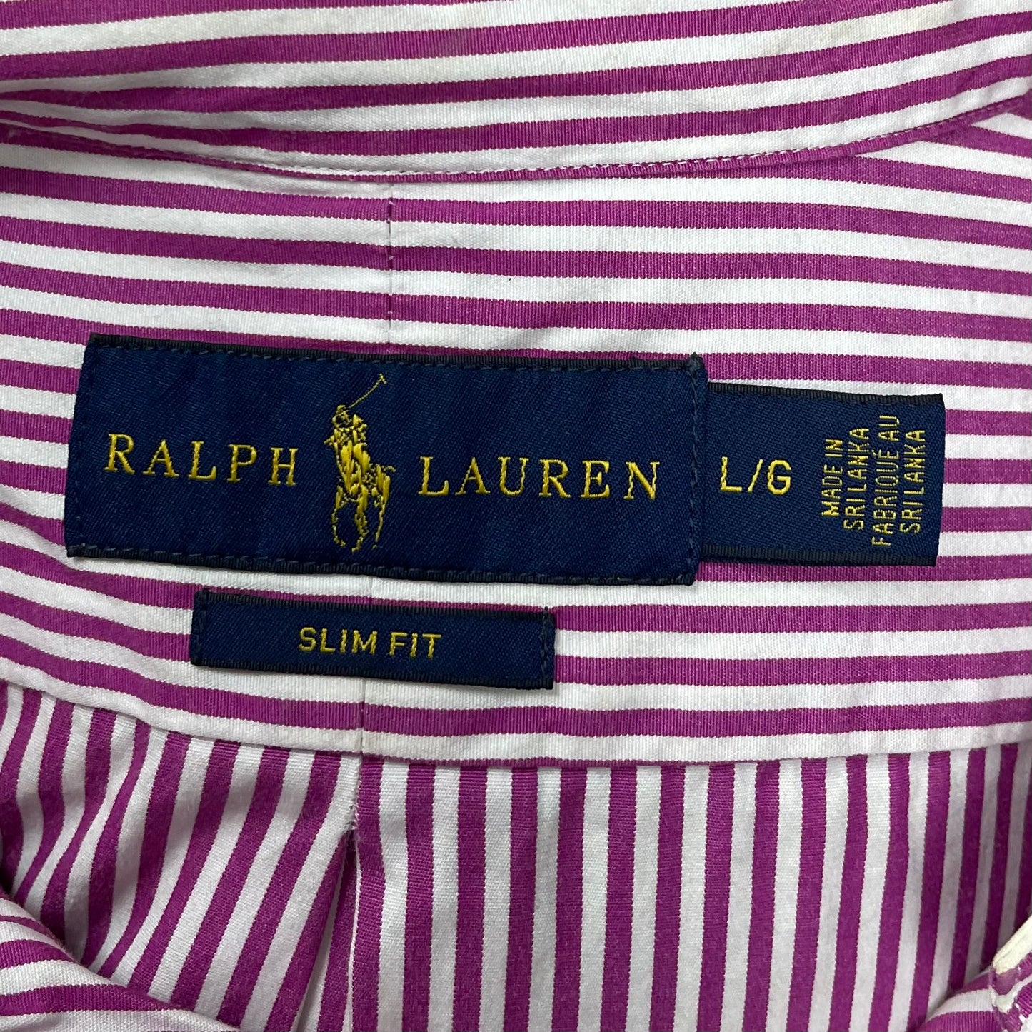 Camisa Polo Ralph Lauren 🏇🏼 con patron de rayas en color morado y blanco Talla L Entalle Slim Fit