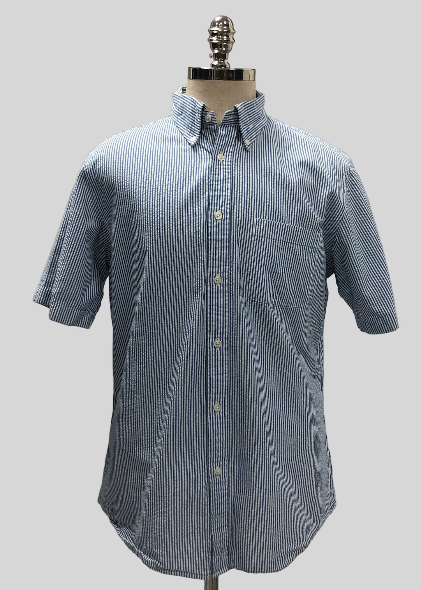 Camisa de botones Brooks Brothers 🐑 Seersucker de rayas en color azul y blanco Talla L Entalle Regular