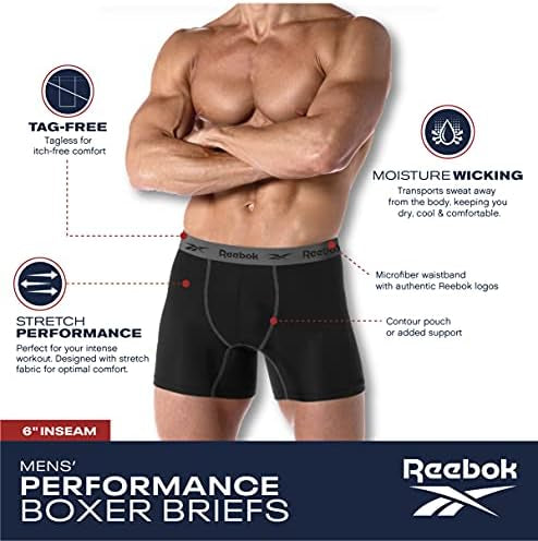 Combo de 3 Boxers Briefs Reebok Tela Performance en color negro y gris Largo Regular Talla L