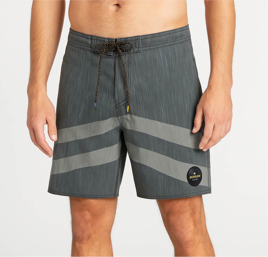 Shorts de baño Quicksilver 🏄🏽‍♂️ con diseños de rayas en color gris claro y gris oscuro talla 28
