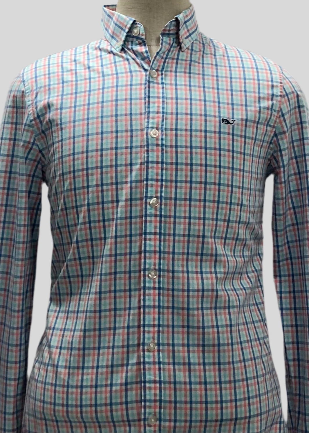 Camisa de botones Vineyard Vines 🐳 color blanco de cuadros en color celeste, azul y rosado Talla S Entalle Slim Fit