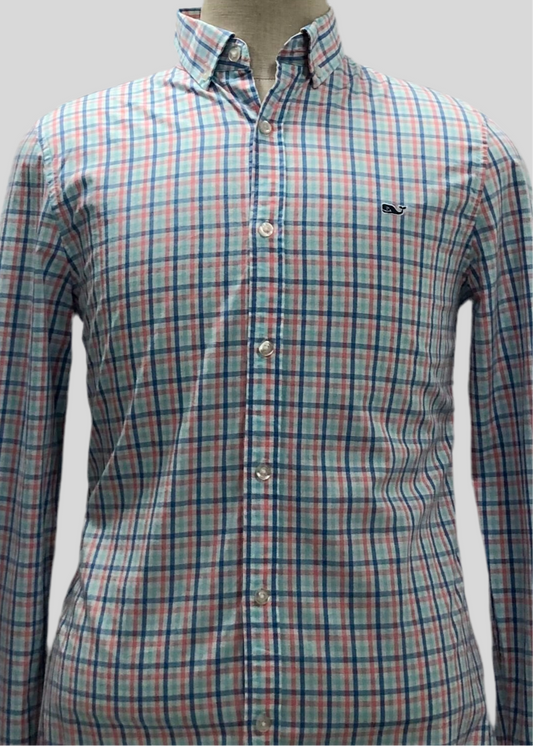 Camisa de botones Vineyard Vines 🐳 color blanco de cuadros en color celeste, azul y rosado Talla S Entalle Slim Fit