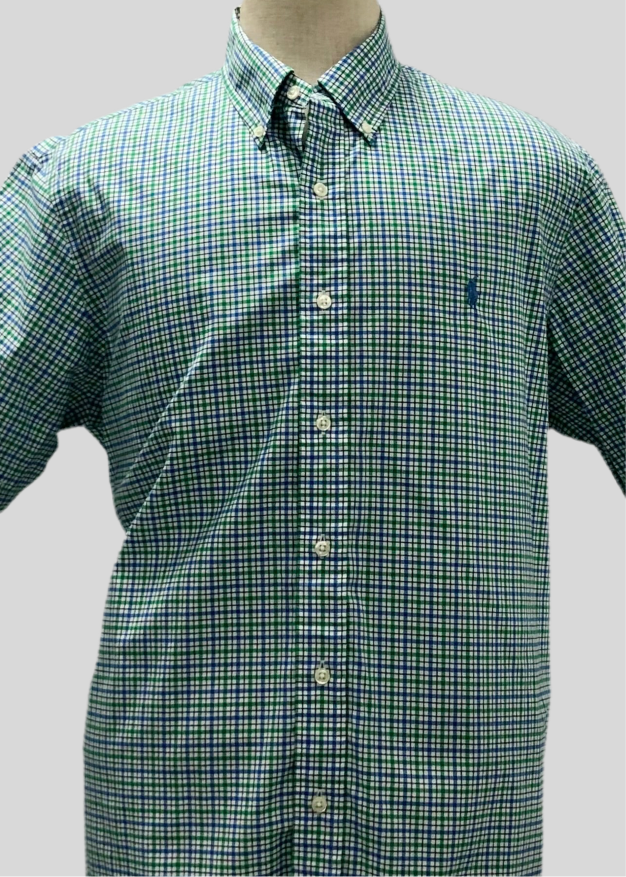 Camisa Polo Ralph Lauren 🏇🏼 color blanco con patrón de cuadros en azul y verde Talla XL Entalle Clásico